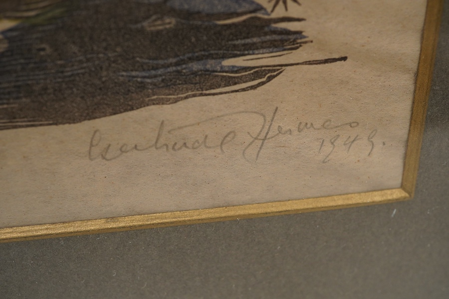 Gertrude Hemes, 'Waterlily No. 3', signed and dated 1949 in pencil, linocut, 32 x 27cm